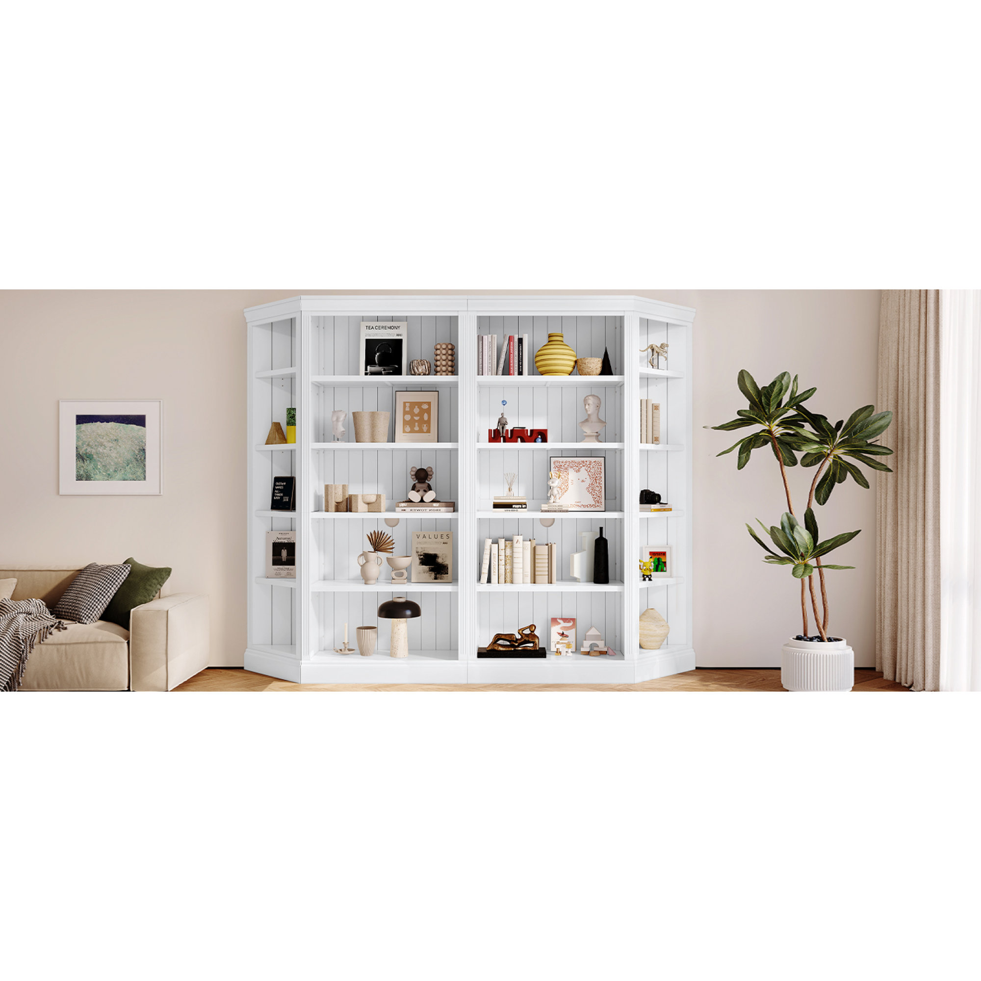 Bluesofa " tall wood bookcase with two corner shelves, 5tier